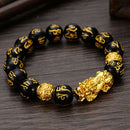 Riqueza y buena suerte chino Fengshui Pixiu pulsera Unisex pulsera hombres mujeres pulseras obsidiana cuentas pulsera joyería regalo