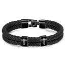 JewelOra Personalized Engraved Family Name Beads Bracelets Black Braided Leather Stainless Steel Bracelets for Men Fathers