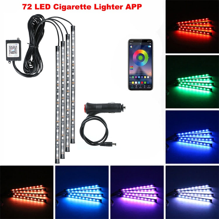 Neon 48 72 LED Car Interior Ambient Foot Light with USB Wireless Remote Music App Control Auto RGB Atmosphere Decorative Lamps