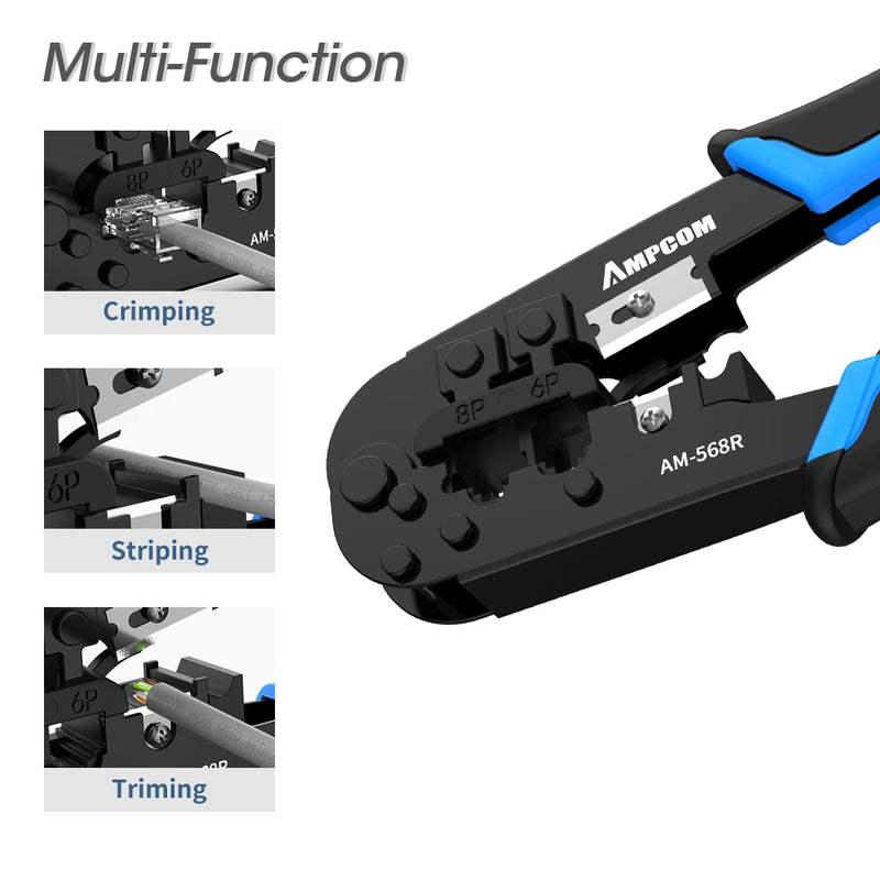 AMPCOM RJ45 Crimper RJ11 RJ45 Crimpzange Ethernet Netzwerk LAN Kabel Crimper Cutter Stripper Zange für 6P 8P RJ-11/RJ-12 RJ-45