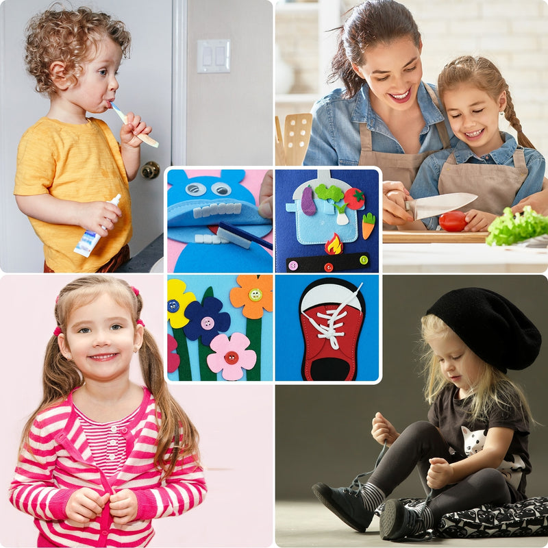 Tablero ocupado Montessori lavable para niños pequeños, libro de tela de cuentos para bebés en 3D, aprendizaje temprano, hábitos educativos, conocimiento, desarrollo, triangulación de envíos