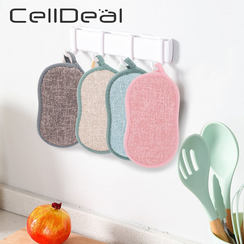 Dish Brush Double Sided Scouring Pad Reusable Cleaning Magic Sponges Cloth Kitchen Cleaning Tools Wipers Dishwashing Accessories