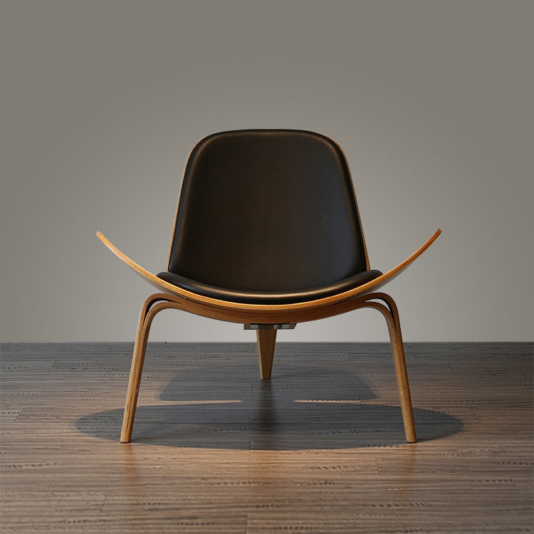 Nordic Massivholz Rückenlehne Wohnzimmer Stühle Lazy Leisure Sessel Haushaltsmöbel Modernes Leder Einzelsofa Shell Chair
