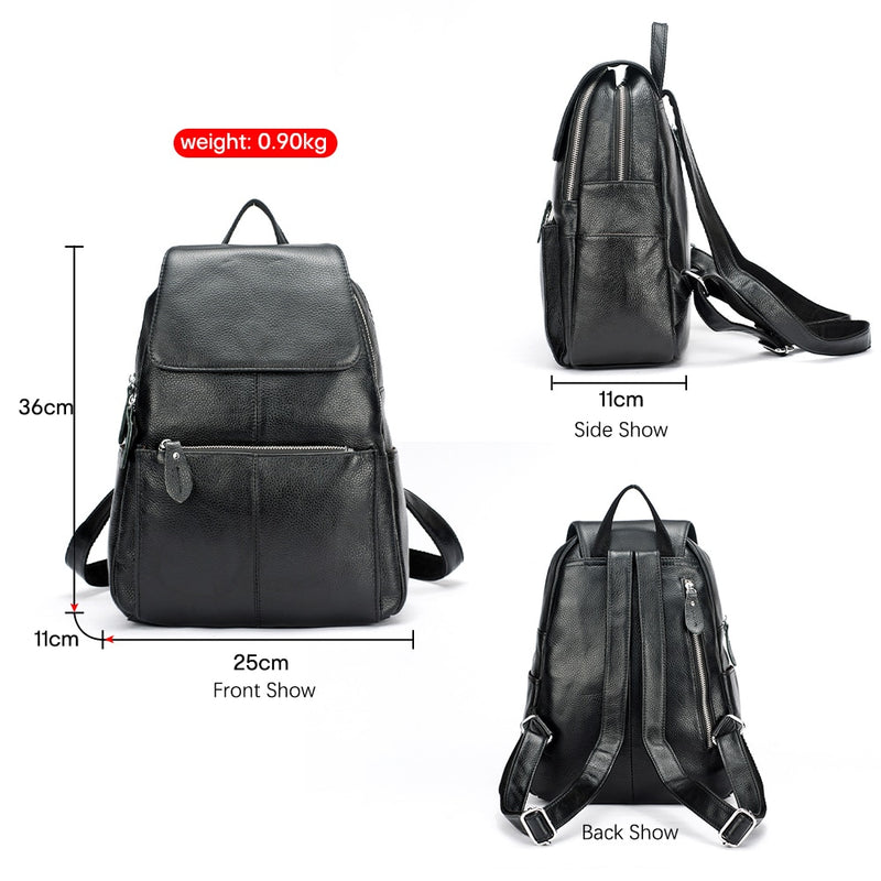 Mochila Zency 100% de cuero genuino para mujer, bolso de viaje a la moda para mujer, mochilas escolares de estilo pijo para chica, mochila para ordenador portátil, negro y blanco