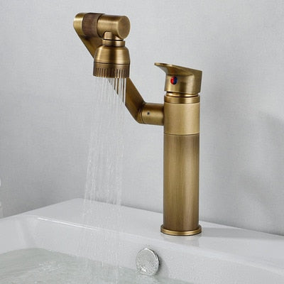 Tuqiu Multifunction Bathroom Faucet Gold Sink Faucet Hot Cold Water Mixer Crane Antique Bronze Deck Mounted Universal Water Taps