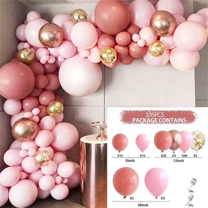 Kit de arco de guirnalda de globos rosa caliente, pegatinas de mariposa, globos de látex de oro rosa cromado para cumpleaños, boda, decoración de fiesta de bienvenida de bebé