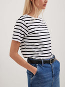 Bornladies Summer Short Sleeve Striped T-Shirts Women Knitted Basic Casual Tops Female Cozy Loose Cotton Tee 2023 Harajuku Shirt
