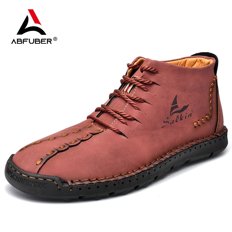 Neue handgefertigte Leder Herren Stiefel Mode Stiefeletten Khaki Blau Outdoor Herbst Plateaustiefel Herren Casual Lederschuhe Frühling