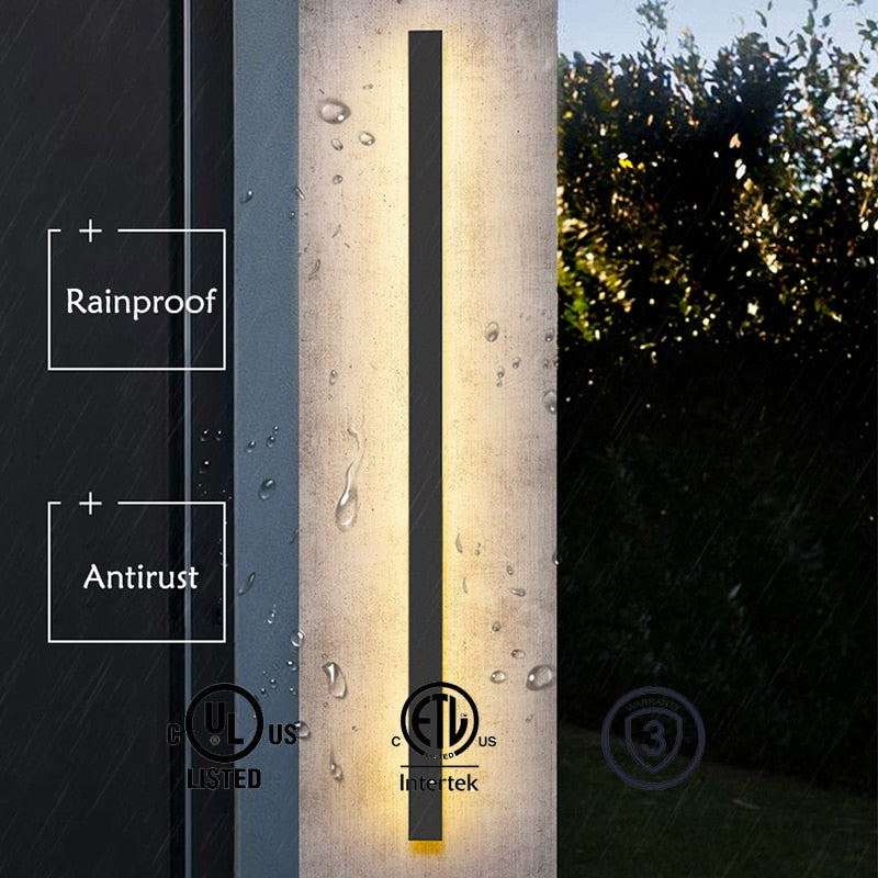 Lámpara de pared exterior impermeable LED Lámpara de pared larga IP65 Luz de aluminio Jardín Villa porche Sconce Light 110V 220V Sconce Luminaire