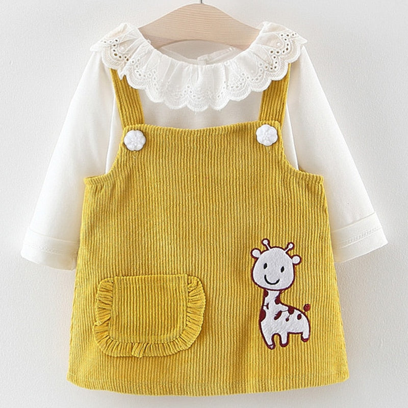 Bear Leader Baby Girl Dress Set T-shirt Tops Cartoon Giraffe Dress Baby Girl Princess Clothes Girls Long Sleeve  2pcs Suit