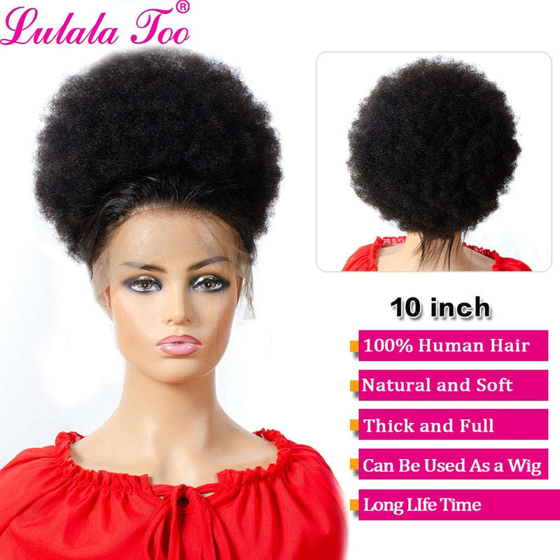 10 pulgadas Afro Puff Cabello humano Moño Cordón Cola de caballo Postizo humano Rizado Clip en extensiones Yepei Cola de caballo