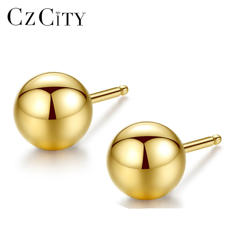 CZCITY Luxusmarke Charme Authentisches reines 18 Karat Gelbgold Runde Perle Kugel Ohrstecker Für Frauen Tägliche Abnutzung Gold Ohrring Schmuck