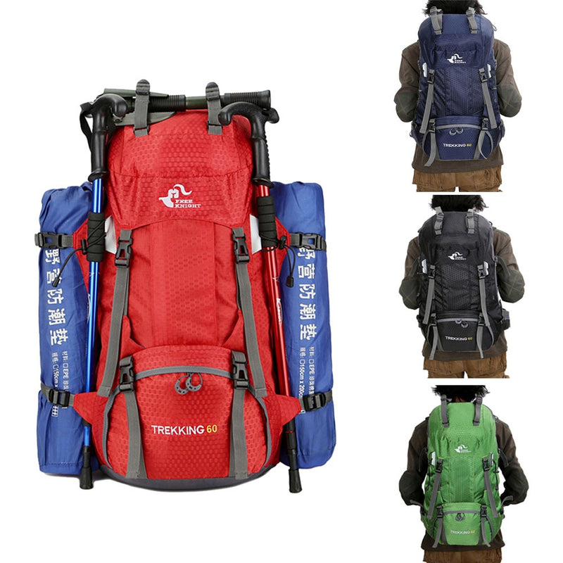 Free Knight 60L Camping Senderismo Mochilas Bolsa al aire libre Mochilas turísticas Bolsa de deporte de nylon para escalar Viajar con cubierta de lluvia