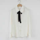 Camisas con lazo para mujer, blusa de gasa con botones de manga larga para mujer, blusas bordadas nuevas 2022, camisa blanca informal con manga de mariposa para mujer