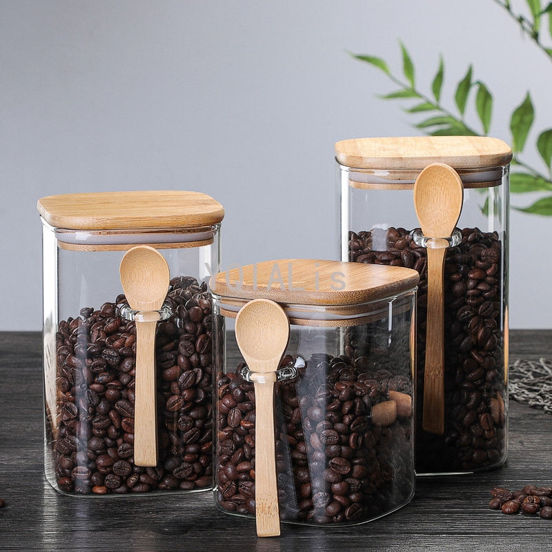 3 ideas 800-1200ml con cuchara Tarro sellado Tanque de almacenamiento Condimento Granos de café Tanque Suministros de cocina Botella de almacenamiento de azúcar Caja de té