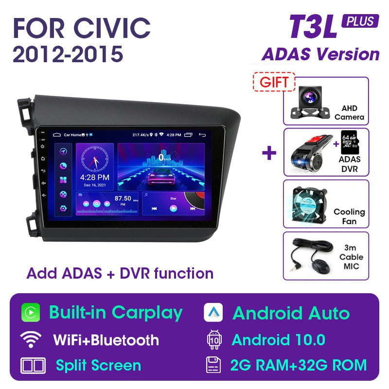 Vtopek 9&quot; 4G Carplay DSP 2din Android 11.0 Car Radio Multimidia Video Player Navigation GPS For HONDA CIVIC 2012-2015 Head Unit