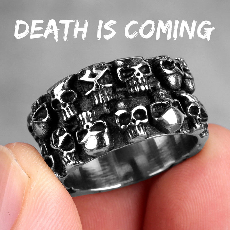Stainless Steel Man Men Rings Punk Rock Gothic HipHop Domineering Multiple Skull Carving for Biker Male Boy Fashion Jewelry Gift
