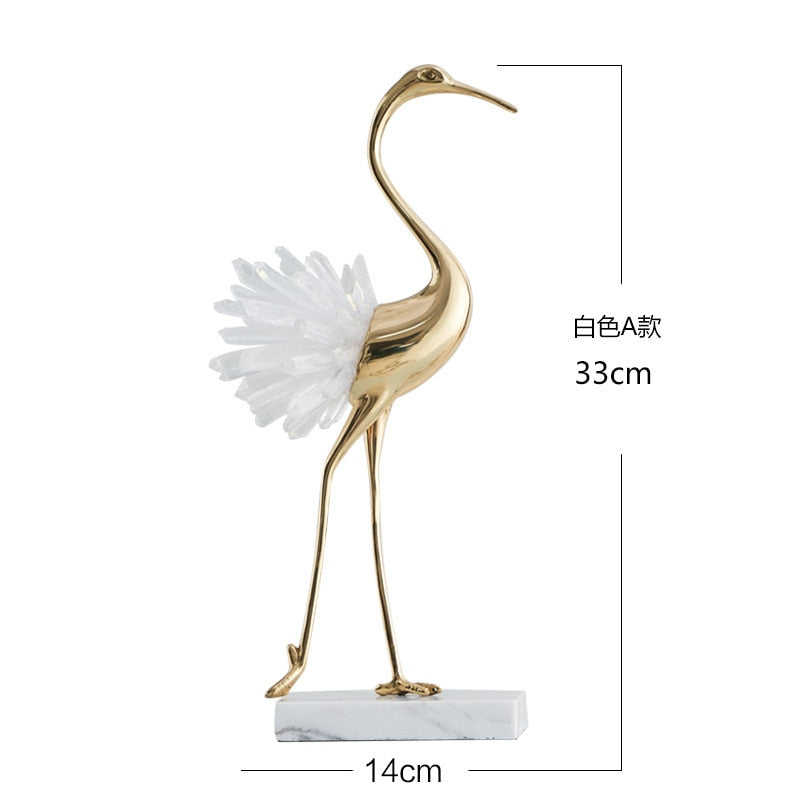 Modern light luxury crystal copper crane animal decoration Home decoration accessories Living room soft TV cabinet wine cabinet