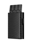 Men Credit Card Holder RFID Blocking Microfiber Leather Magnetic Closure Pop Up Card Wallet with ID Window and Coin Pocket