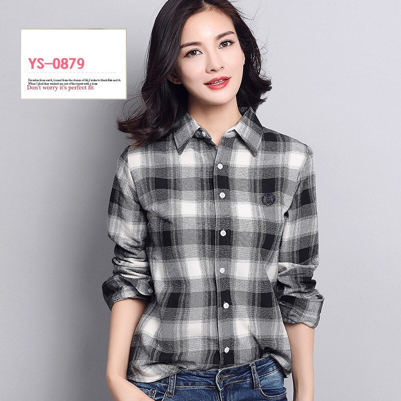 S-4XL Women Cotton Shirt Spring Autumn Winter 2022 New Casual Long-sleeve Brushed Plaid Stripe Shirts Girl's Tops Blouse Female