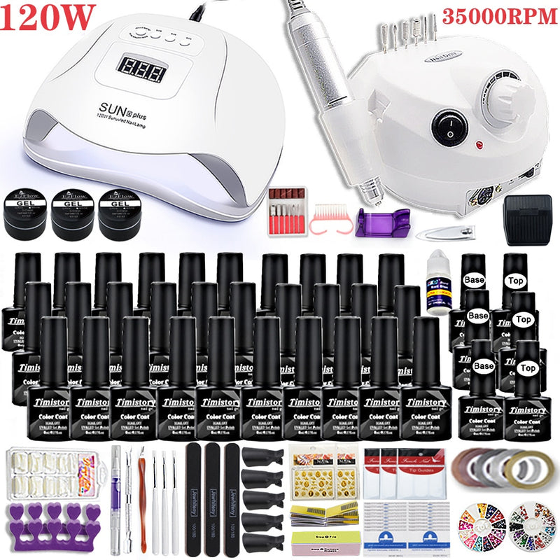 150W Nail Lamp Gift Set With 30 Colors Nail Gel Polish Manicure Set Acrylic Nail Kit With High Quality 20/12W Nail Drill Machine