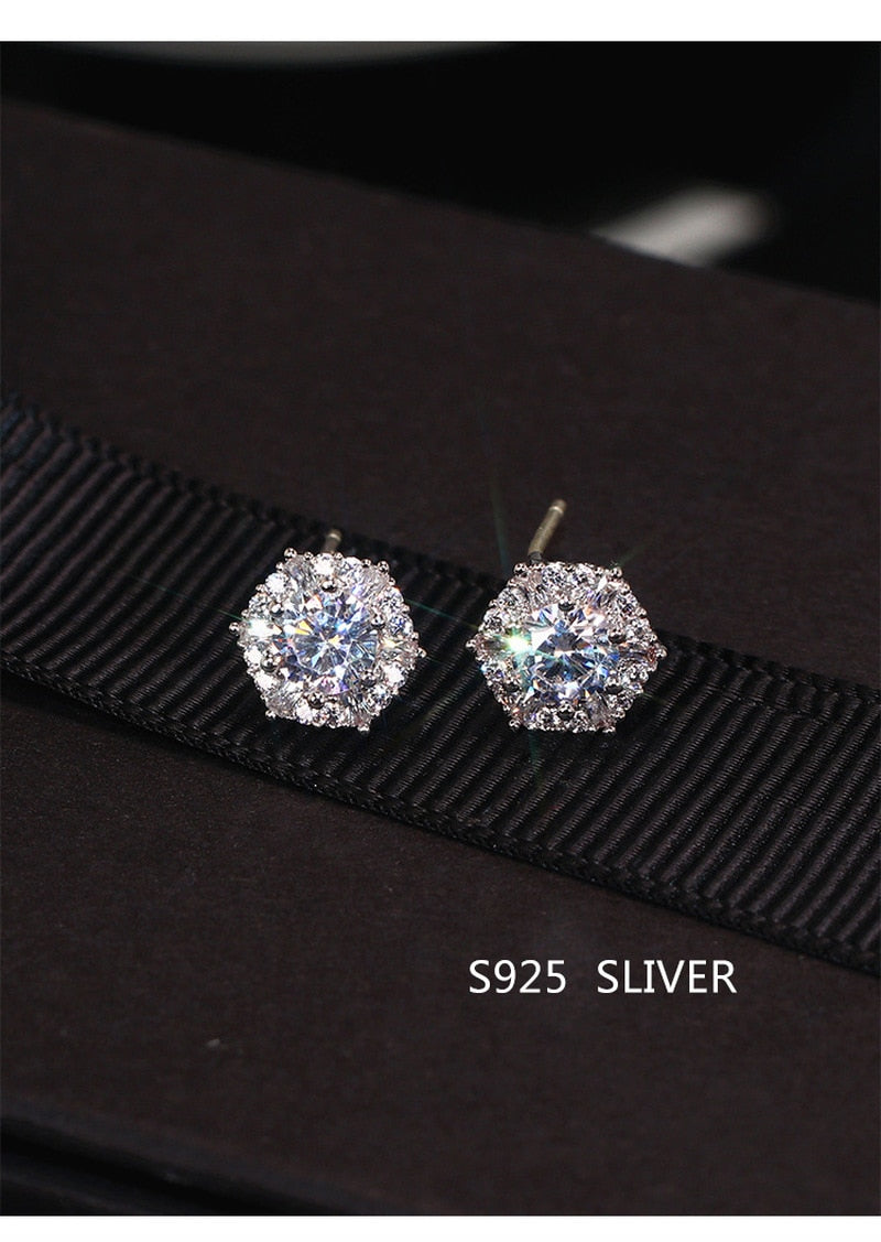 S925 Sterling Silver Color Simple Round Bling CZ Zircon Stone Stud Earrings Fashion Jewelry Korean Earrings for Women Girl