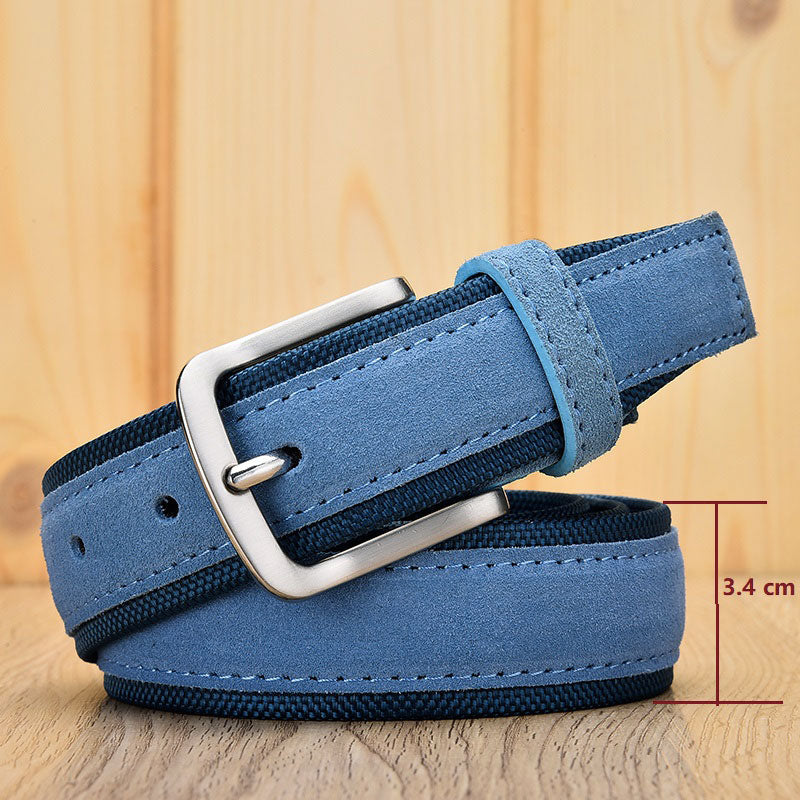 Cinturón de cuero de gamuza para hombre con correa de tela Oxford Cinturones azules de hebilla de lujo de cuero genuino para hombres 3.5 cm y 4.0 cm de ancho