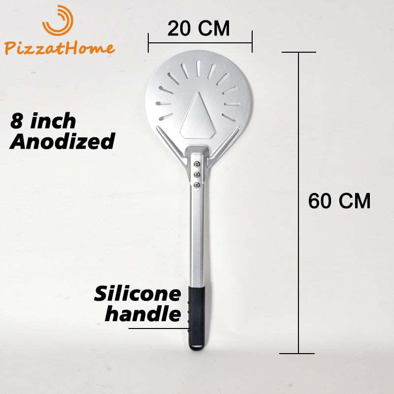 PizzAtHome 7/ 8/ 9 Zoll Perforierter Pizzawendeschieber Pizzaschaufel Aluminium Pizzaschieber Schaufel Kurzer Pizzaheber Anti-Rutsch-Griff