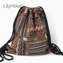 2022 Women Fabric Backpack Female Gypsy Bohemian Boho Chic Aztec Ibiza Tribal Ethnic Cottage Soft Brown Drawstring Rucksack Bags