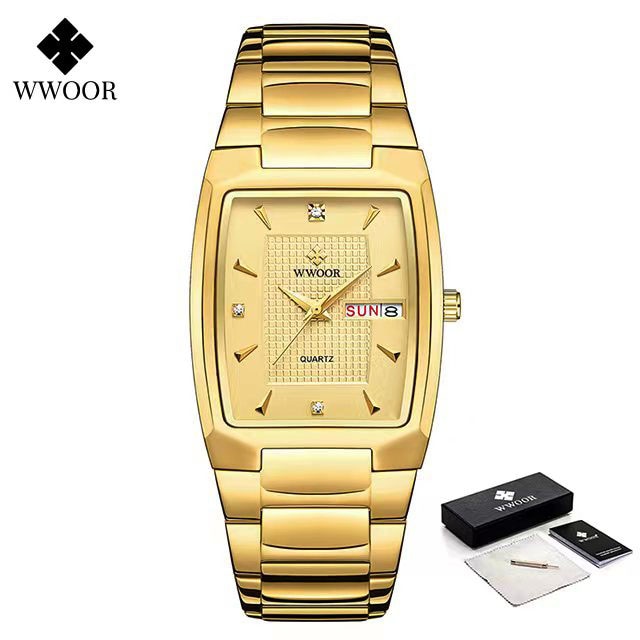 Relogio Masculino WWOOR 2022 New Square Watch Men with Automatic Week Date Man Quartz Wrist Watches Luxury Stainless Steel Gold