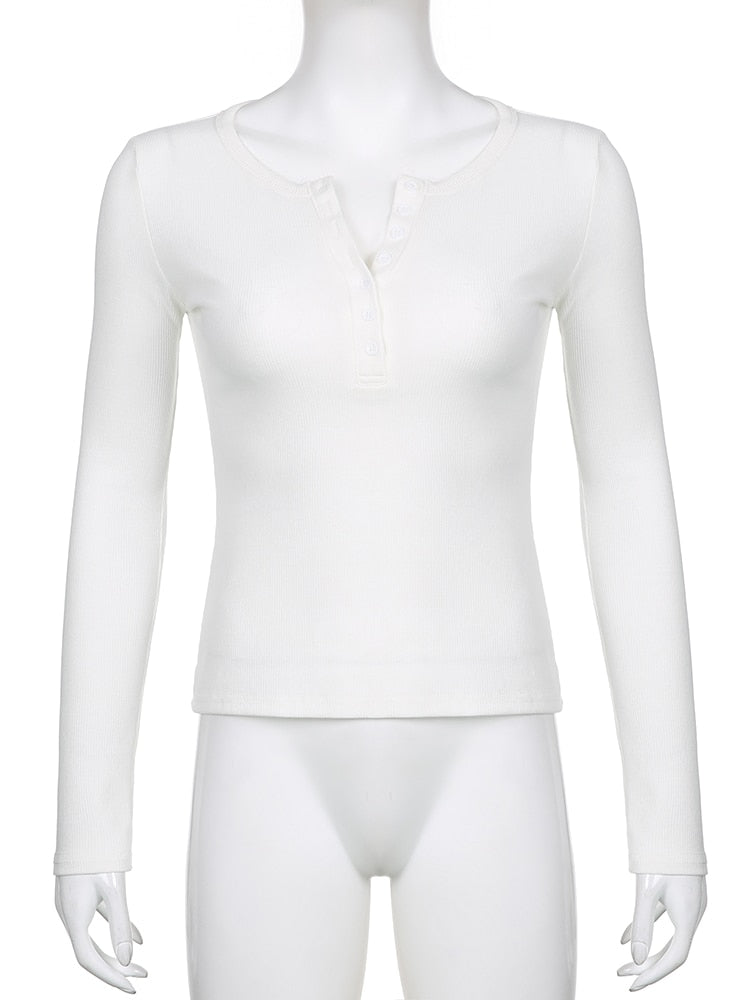 Rapwriter Casual Wave Line Ribbed V-Neck Long Sleeve Crop Top Basic Solid T-Shirt Girl 2023 Streetwear Stretch Tee Shirt femme