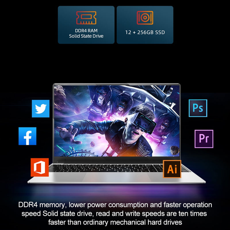 DERE R9 Pro Laptop 15.6 pulgadas 16GB RAM 1TB SSD Intel Celeron N5095 WiFi de doble banda Oficina de negocios Clase en línea Notebook Ventana 10