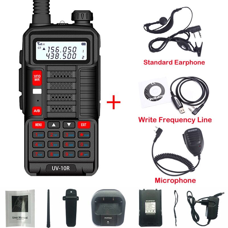 BaoFeng Walkie Talkie UV 10R V2 Transmisor de radio CB bidireccional UV-10R de largo alcance 128CH VHF UHF 136-174Mhz 400-520Mhz Banda dual