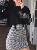 InsGoth, Top corto negro con capucha para mujer, sudadera gótica Punk Grunge con estampado de dragón Harajuku, sudadera holgada, jersey para mujer