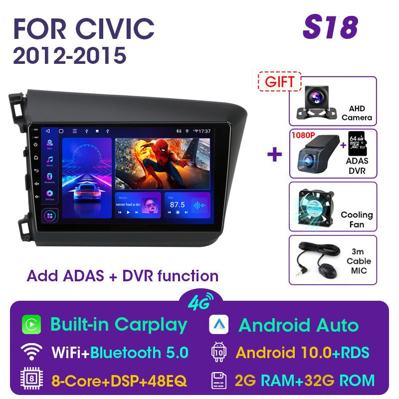 Vtopek 9&quot; 4G Carplay DSP 2din Android 11.0 Car Radio Multimidia Video Player Navigation GPS For HONDA CIVIC 2012-2015 Head Unit