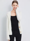 FMFSSOM Golden Shiny Button Single Breasted Woolen Women Cardigans Sweater Casual Female Warm Elegant Autumn Winter