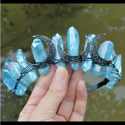 Accesorios de bruja joyería luna wicca mago corona diadema azul oscuro negro diadema regalo