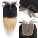 50g/pc 4 Bundles with Closure Transparent Lace Ombre Blonde Brown Free Part Straight Remy Human Hair Short Bob Style