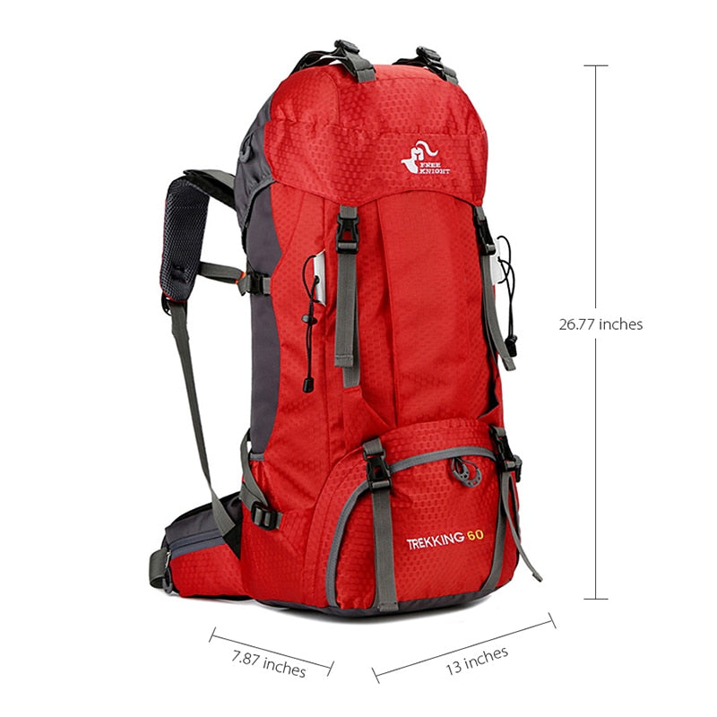 Free Knight 60L Camping Senderismo Mochilas Bolsa al aire libre Mochilas turísticas Bolsa de deporte de nylon para escalar Viajar con cubierta de lluvia
