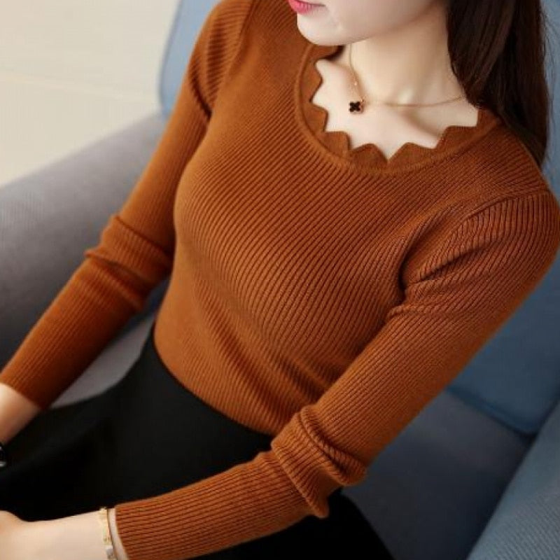Pullover Solid Sweaters Women New Spring Womens Knitted Slim Sweater Long Sleeve Autumn Winter Butterfly Neck Sweater Female 716