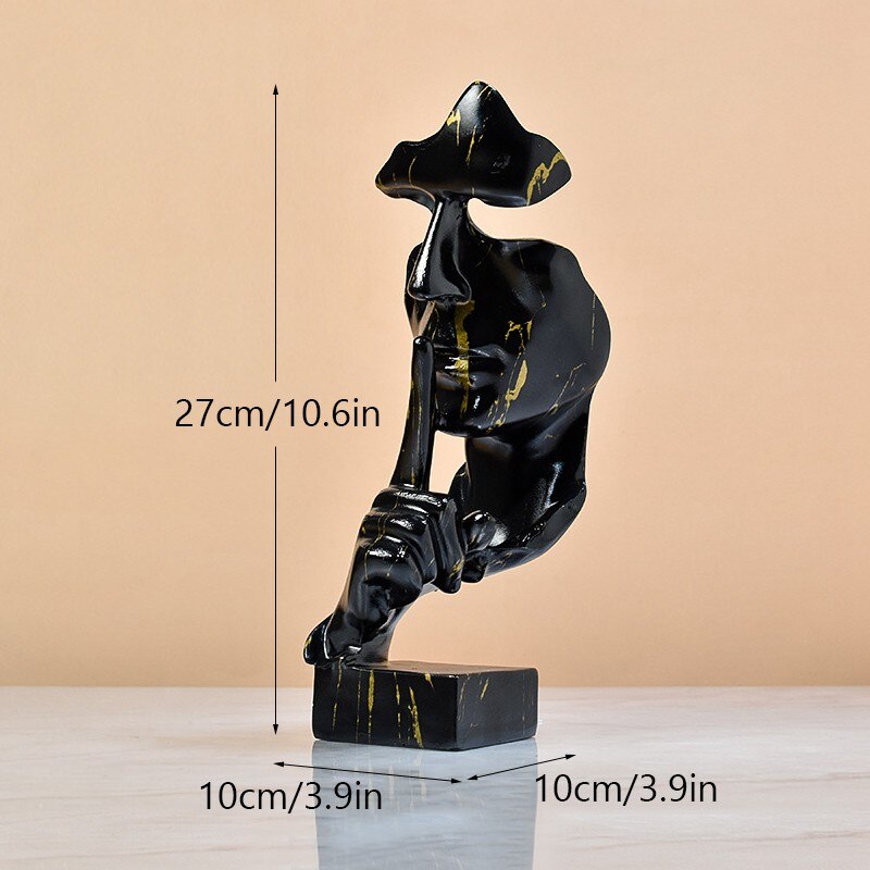 VILEAD 27cm Silence is Golden Face Statue Abstract Ornaments Statuettes Sculpture Craft for Office Vintage Home Decoration