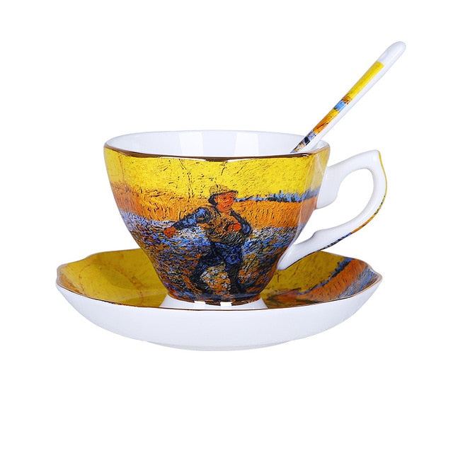 Las nuevas tazas de café con pintura artística de Van Gogh, los girasoles de la noche estrellada, el sembrador, lirios, tazas de té y café de Saint-Remy