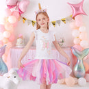 DXTON Girls Clothes for Summer Princess Dresses Kids Flare Sleeve Unicorn Print Dress Girls Party Dresses Children Clothing 3-8Y