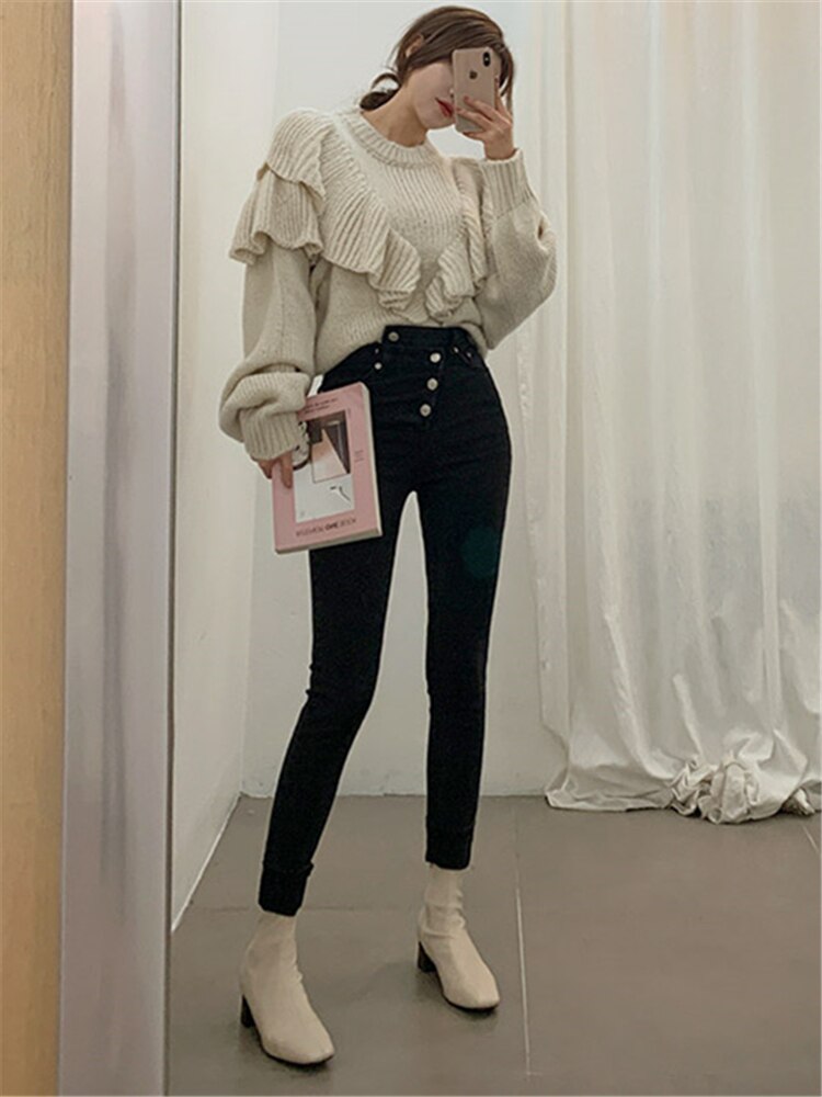 Alien Kitty 2022 New Spring Korean Style Loose Sweater Women Solid Knitted Pullovers Winter Warm Sweaters Femme