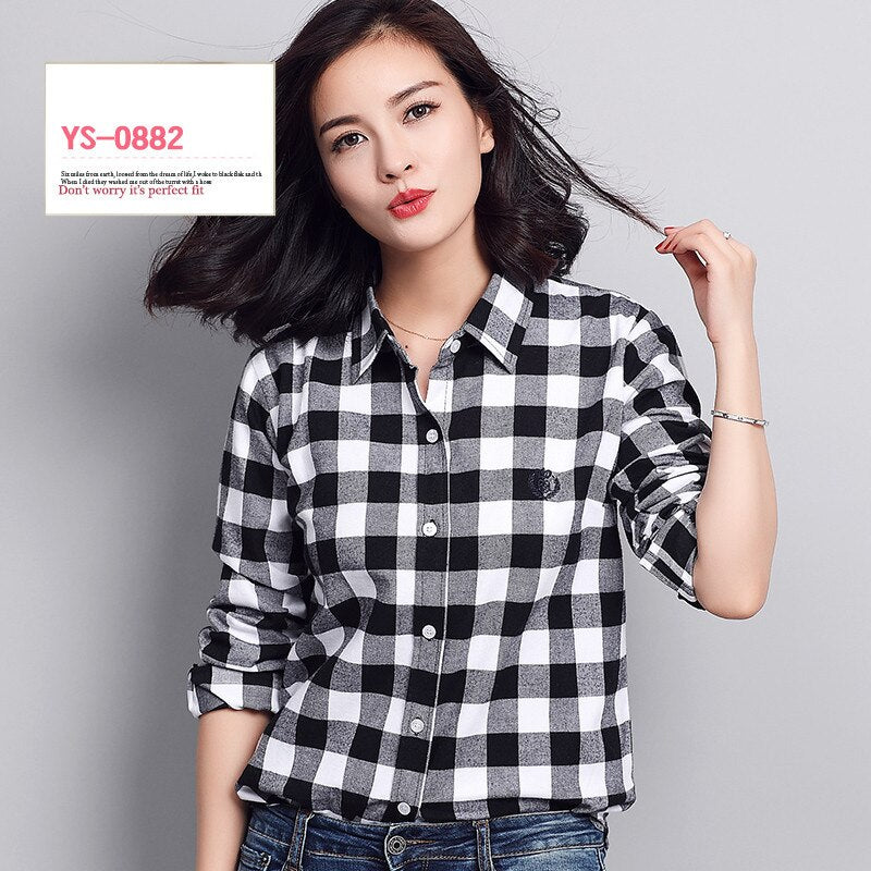 S-4XL Frauen Baumwollhemd Frühling Herbst Winter 2022 Neue Casual Langarm Gebürstet Plaid Streifen Shirts Mädchen Tops Bluse Weiblich