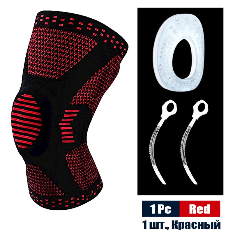 Sports Compression Knee Support Brace Patella Protector Knitted Silicone Spring Leg Pads for Cycling Running Basketball Football