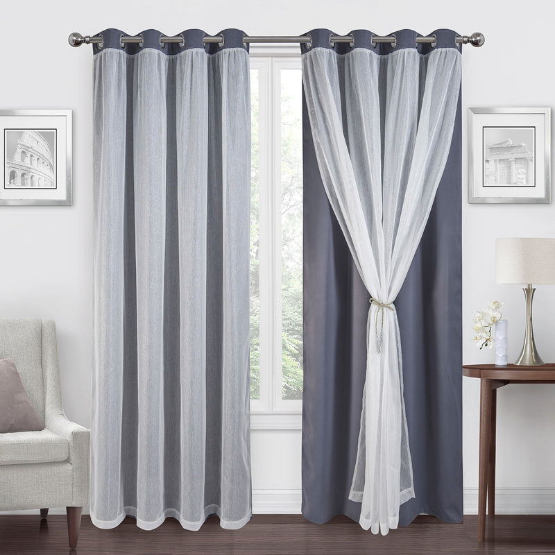 White Sheer Voile and Blackout Curtains Assembled Grommet Mix and Match Curtains for Living Room W52xH84 Inch Set of 2 Panels