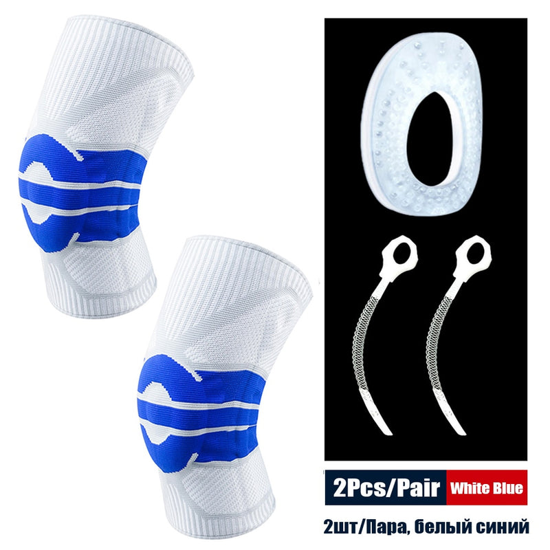 Sports Compression Knee Support Brace Patella Protector Knitted Silicone Spring Leg Pads for Cycling Running Basketball Football