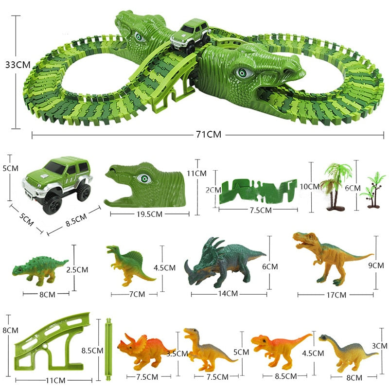 153pcs Dinosaurier Electric Rail Car Track Racing Spielzeug Set Biegung Flexible Rennstrecke Blitzlicht Auto Lernspielzeug für Kinder Geschenk
