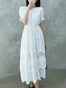 Jastie French White Dress Cotton Embroidered V-neck Elegant Ladies Dress Ruffle Hem Chic Autumn Dress Retro Luxury Brand Dress